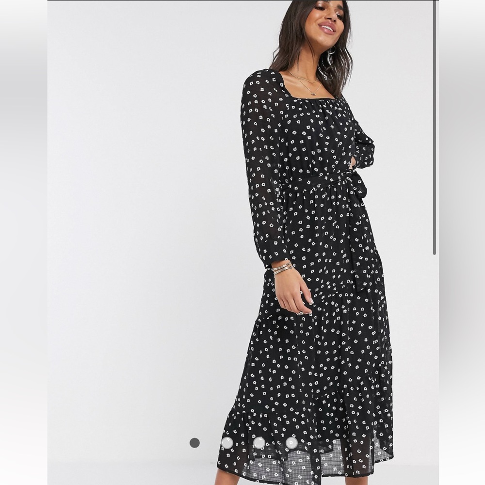 Y.A.S. Clara Midi Ditsy Floral Dress In Black and White Belt Missing Medium ASOS - Picture 3 of 13